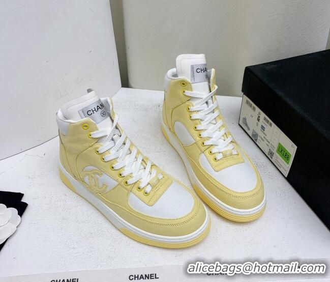 Stylish Chanel Cotton High-Top Sneakers G45353 Yellow 224077