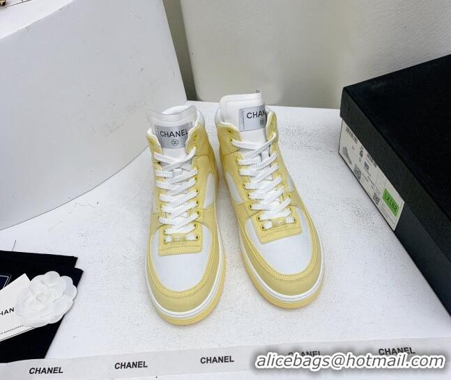 Stylish Chanel Cotton High-Top Sneakers G45353 Yellow 224077