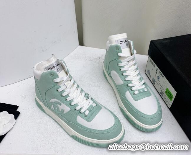 Low Price Chanel Cotton High-Top Sneakers G45353 Green 224078