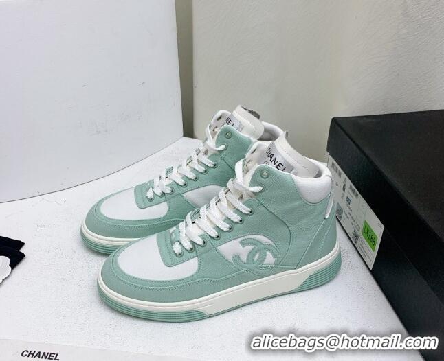 Low Price Chanel Cotton High-Top Sneakers G45353 Green 224078