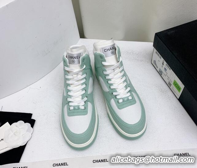 Low Price Chanel Cotton High-Top Sneakers G45353 Green 224078