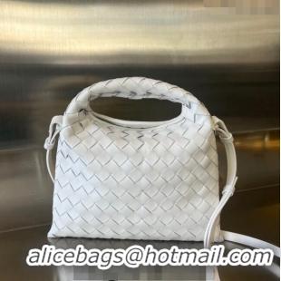 Promotional Bottega Veneta Mini Hop Hobo Bag in Intrecciato Leather 777586 White 2023