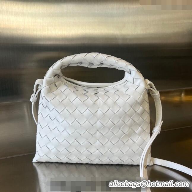 Promotional Bottega Veneta Mini Hop Hobo Bag in Intrecciato Leather 777586 White 2023