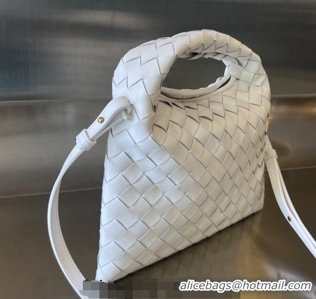 Promotional Bottega Veneta Mini Hop Hobo Bag in Intrecciato Leather 777586 White 2023