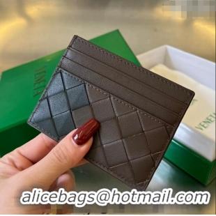 New Fashion Bottega Veneta Intrecciato Leather Credit Card Case 743209 Light brown/Dark green 2024