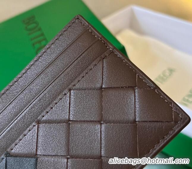 New Fashion Bottega Veneta Intrecciato Leather Credit Card Case 743209 Light brown/Dark green 2024