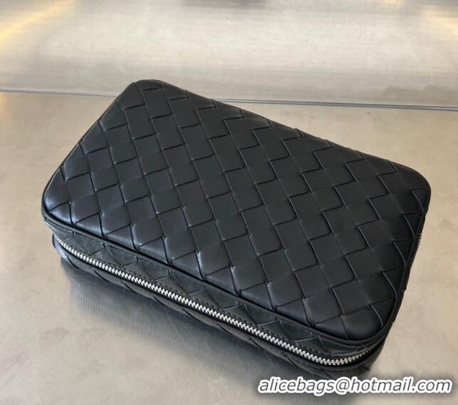 Famous Brand Bottega Veneta Intrecciato Leather Medium Organizer Clutch 765809 Black 2024