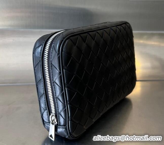 Famous Brand Bottega Veneta Intrecciato Leather Medium Organizer Clutch 765809 Black 2024