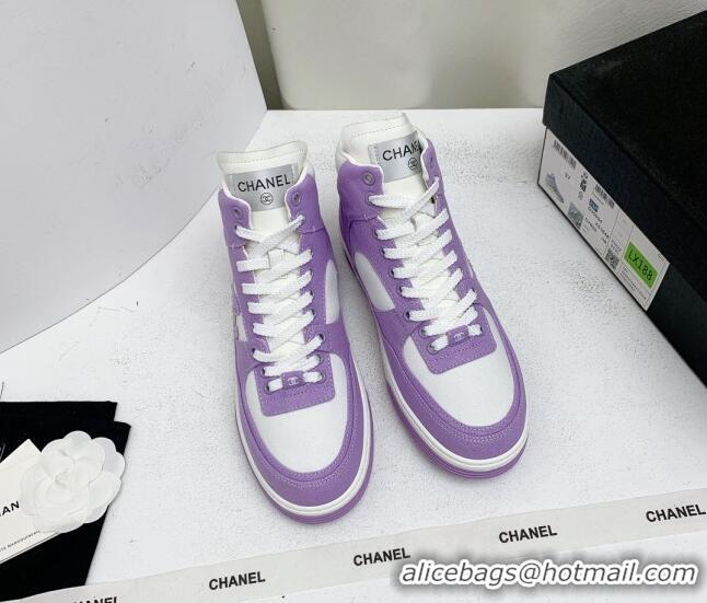 Popular Style Chanel Cotton High-Top Sneakers G45353 Purple 224079