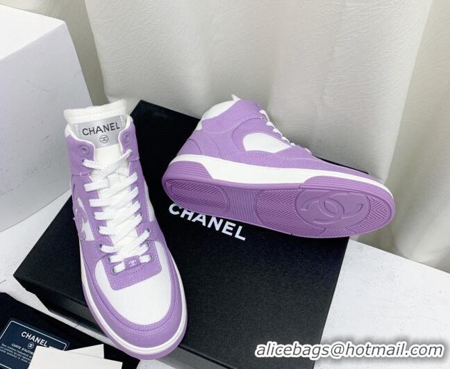 Popular Style Chanel Cotton High-Top Sneakers G45353 Purple 224079