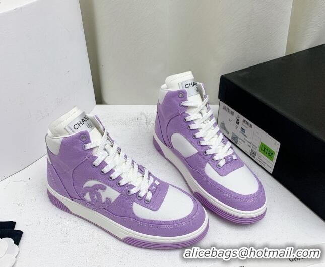 Popular Style Chanel Cotton High-Top Sneakers G45353 Purple 224079