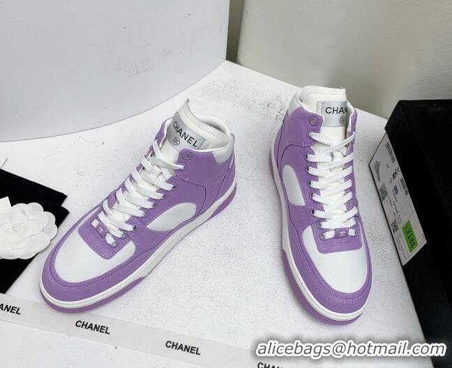 Popular Style Chanel Cotton High-Top Sneakers G45353 Purple 224079