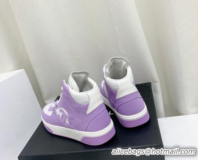 Popular Style Chanel Cotton High-Top Sneakers G45353 Purple 224079