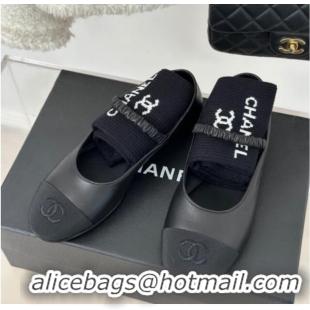 Best Price Chanel Lambskin Mary Janes Shoes with Tube Socks Black 031107