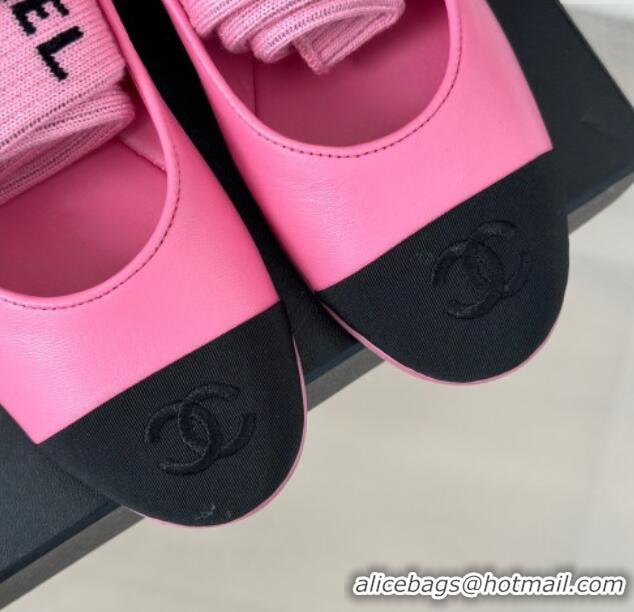 Pretty Style Chanel Lambskin Mary Janes Shoes with Tube Socks Pink 031110