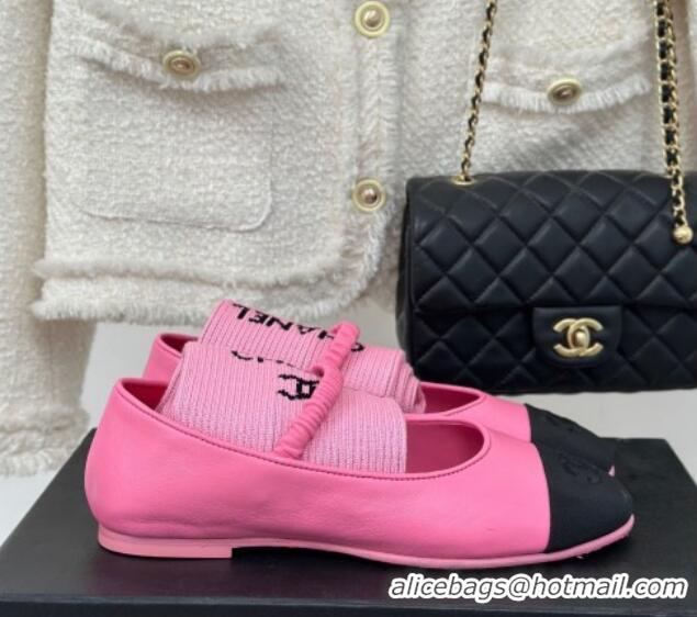 Pretty Style Chanel Lambskin Mary Janes Shoes with Tube Socks Pink 031110