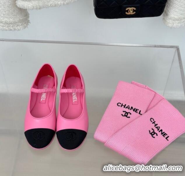 Pretty Style Chanel Lambskin Mary Janes Shoes with Tube Socks Pink 031110