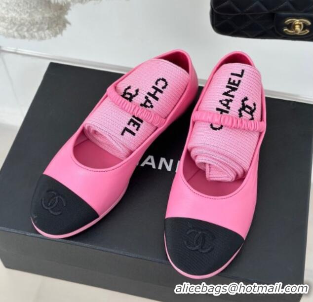 Pretty Style Chanel Lambskin Mary Janes Shoes with Tube Socks Pink 031110