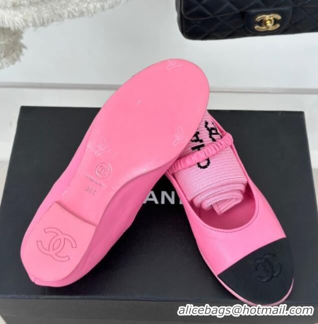 Pretty Style Chanel Lambskin Mary Janes Shoes with Tube Socks Pink 031110