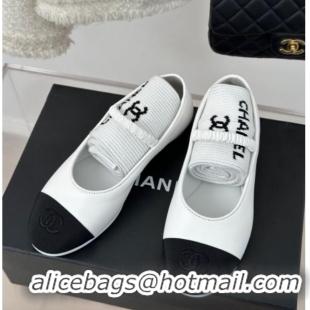 Generous Chanel Lambskin Mary Janes Shoes with Tube Socks White 031111