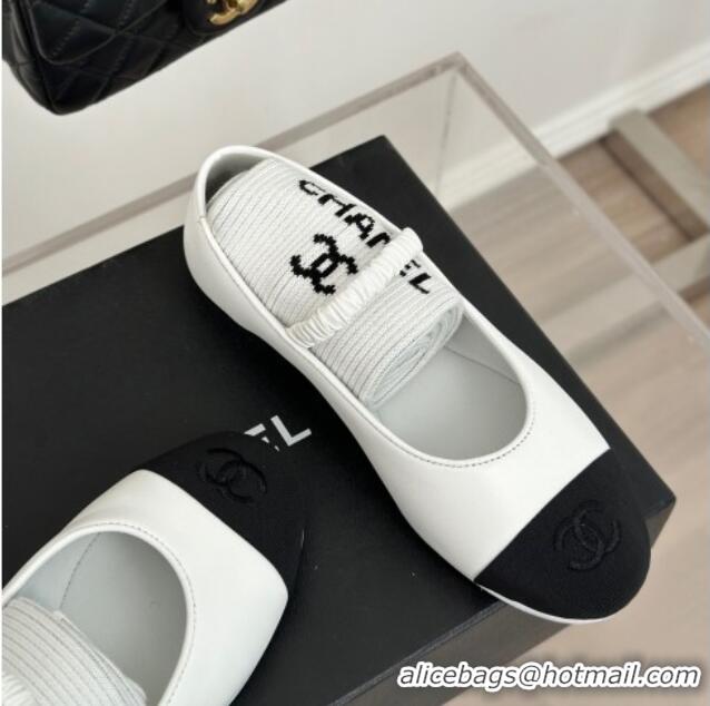 Generous Chanel Lambskin Mary Janes Shoes with Tube Socks White 031111