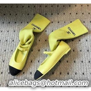 Buy Luxury Chanel Lambskin Mary Janes Shoes with Tube Socks Yellow 031112