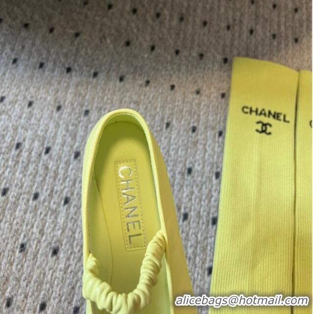 Buy Luxury Chanel Lambskin Mary Janes Shoes with Tube Socks Yellow 031112