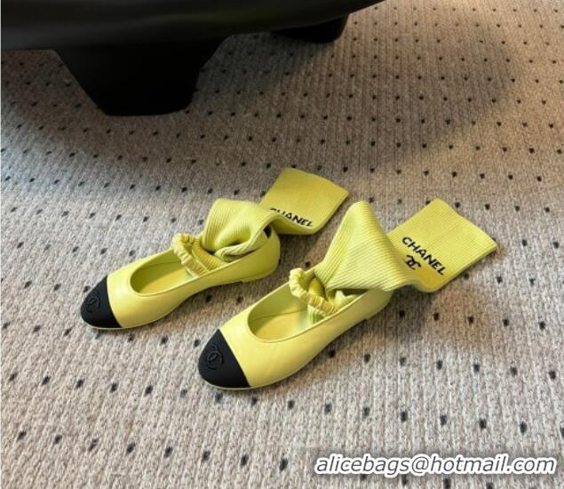 Buy Luxury Chanel Lambskin Mary Janes Shoes with Tube Socks Yellow 031112