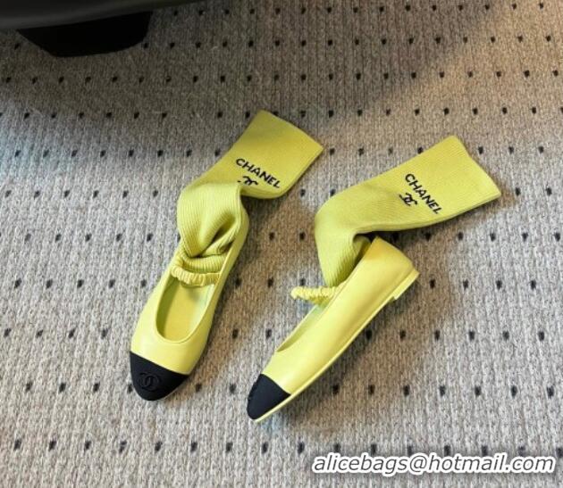 Buy Luxury Chanel Lambskin Mary Janes Shoes with Tube Socks Yellow 031112