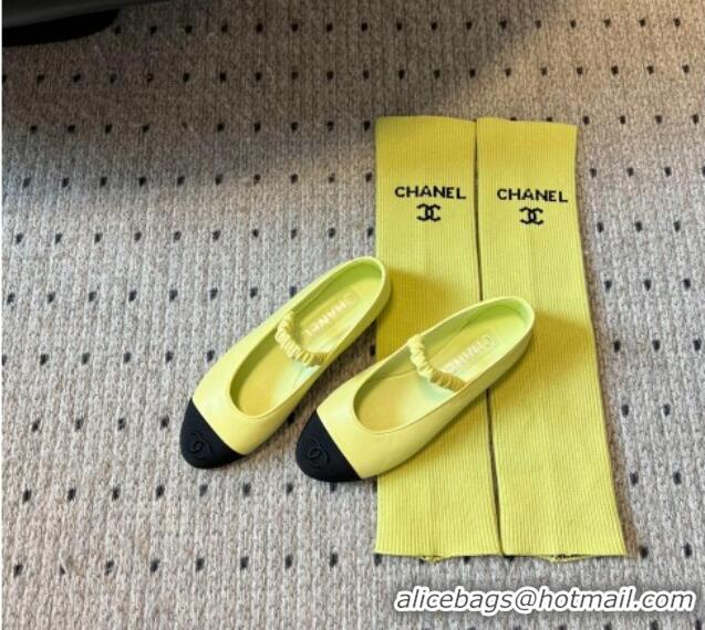 Buy Luxury Chanel Lambskin Mary Janes Shoes with Tube Socks Yellow 031112