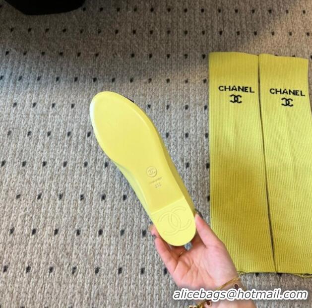 Buy Luxury Chanel Lambskin Mary Janes Shoes with Tube Socks Yellow 031112