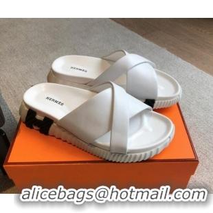 Leisure Hermes Infra Slide Sandals in Nappa Leather White 226086