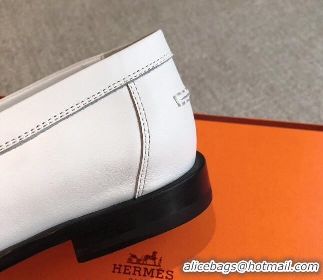 Good Looking Hermes Destin Loafers in Fringed Calfskin with Kelly Buckle White/Silver 226087