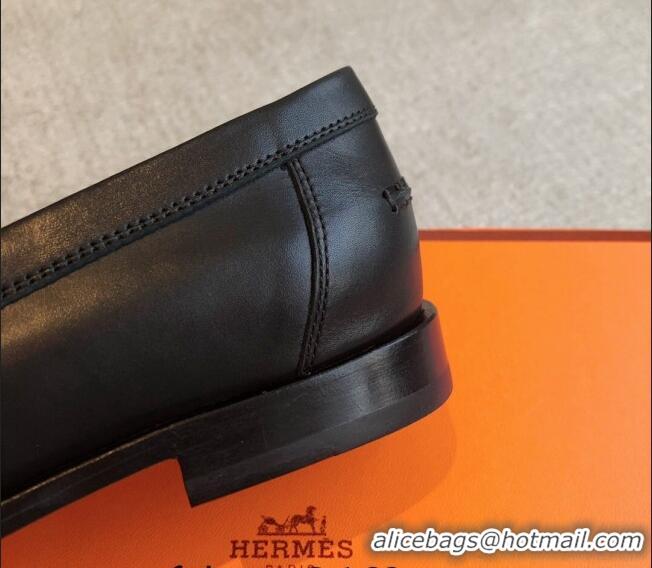 Unique Style Hermes Destin Loafers in Fringed Calfskin with Kelly Buckle Black/Silver 0226088