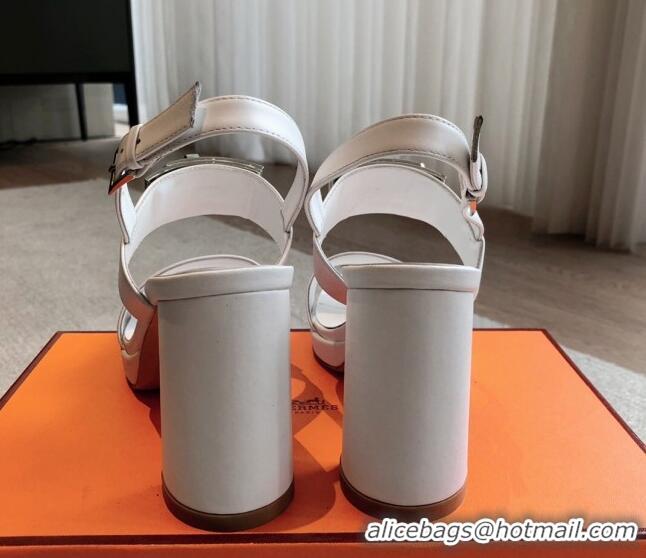 Discount Hermes Calfskin Heel Sandals with Oversized Kelly Buckle White 0226091