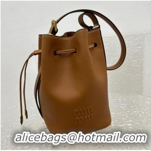 Buy Grade Miu Miu Original Leather Bucket Bag 5BE089 Brown