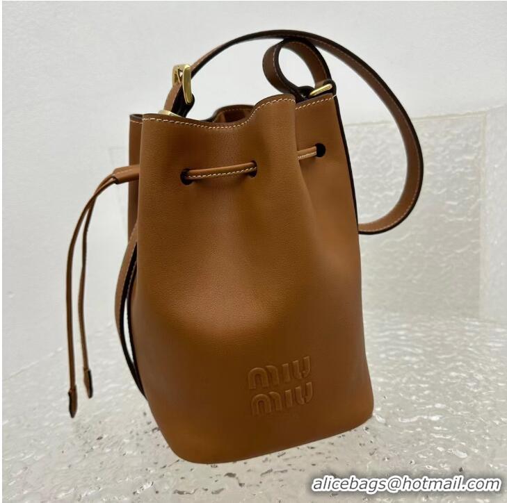 Buy Grade Miu Miu Original Leather Bucket Bag 5BE089 Brown