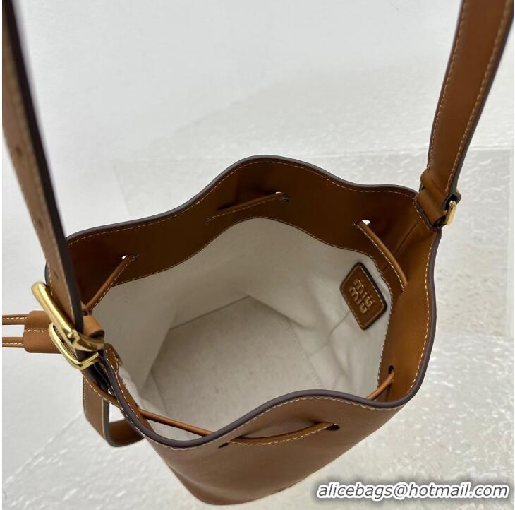 Buy Grade Miu Miu Original Leather Bucket Bag 5BE089 Brown