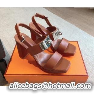 Good Quality Hermes Calfskin Heel Sandals with Oversized Kelly Buckle Brown 0226093