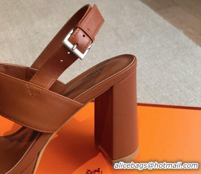 Good Quality Hermes Calfskin Heel Sandals with Oversized Kelly Buckle Brown 0226093