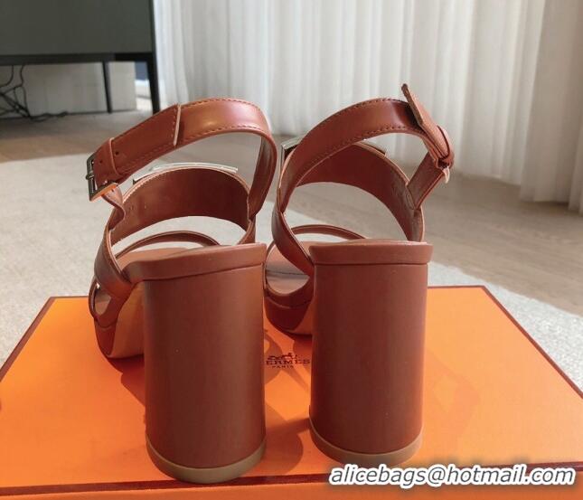 Good Quality Hermes Calfskin Heel Sandals with Oversized Kelly Buckle Brown 0226093