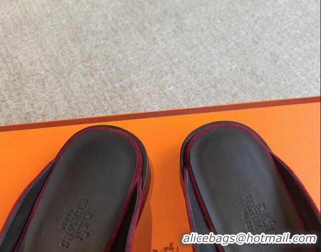 Trendy Design Hermes Iota Suede Flat Mules with Oversized Kelly Buckle Purple 0226098