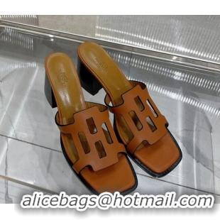 Grade Quality Hermes Izzy Heel Slide Sandals 6cm in Calfskin Brown 226111