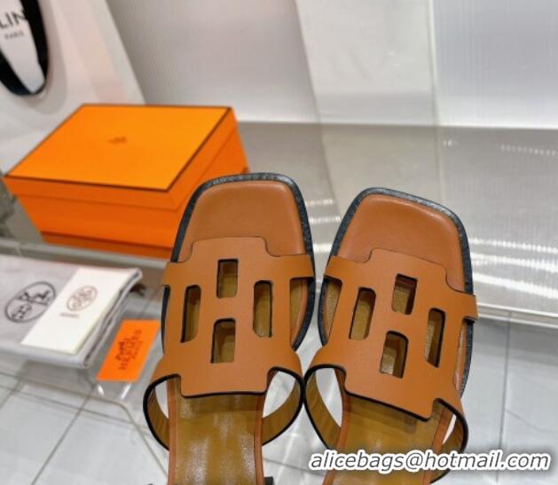 Grade Quality Hermes Izzy Heel Slide Sandals 6cm in Calfskin Brown 226111