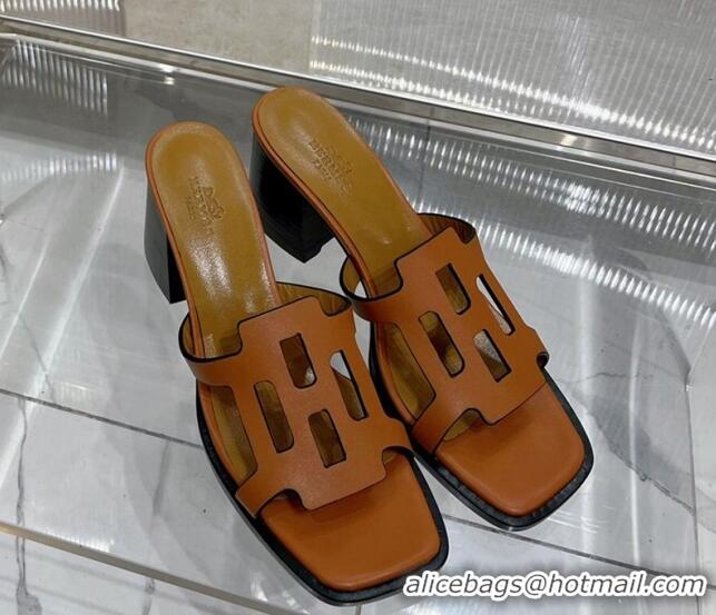 Grade Quality Hermes Izzy Heel Slide Sandals 6cm in Calfskin Brown 226111