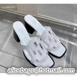 Best Grade Hermes Izzy Heel Slide Sandals 6cm in Calfskin White 226112