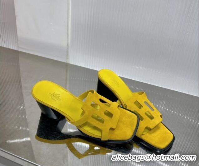 Perfect Hermes Izzy Heel Slide Sandals 6cm in Suede Yellow 0226113