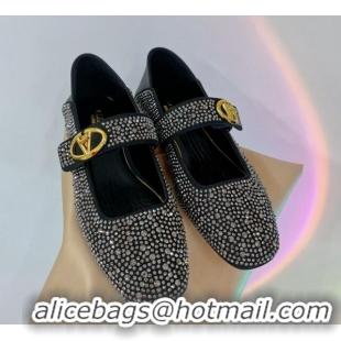 Unique Style Valentino VLogo Mary Janes Ballerinas Flat with Crystals Allover Black 0227001