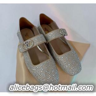 Good Looking Valentino VLogo Mary Janes Ballerinas Flat with Crystals Allover Beige 0227002