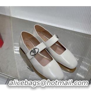 Best Price Valentino VLogo Mary Janes Ballerinas Flat in Lambskin White 0227003